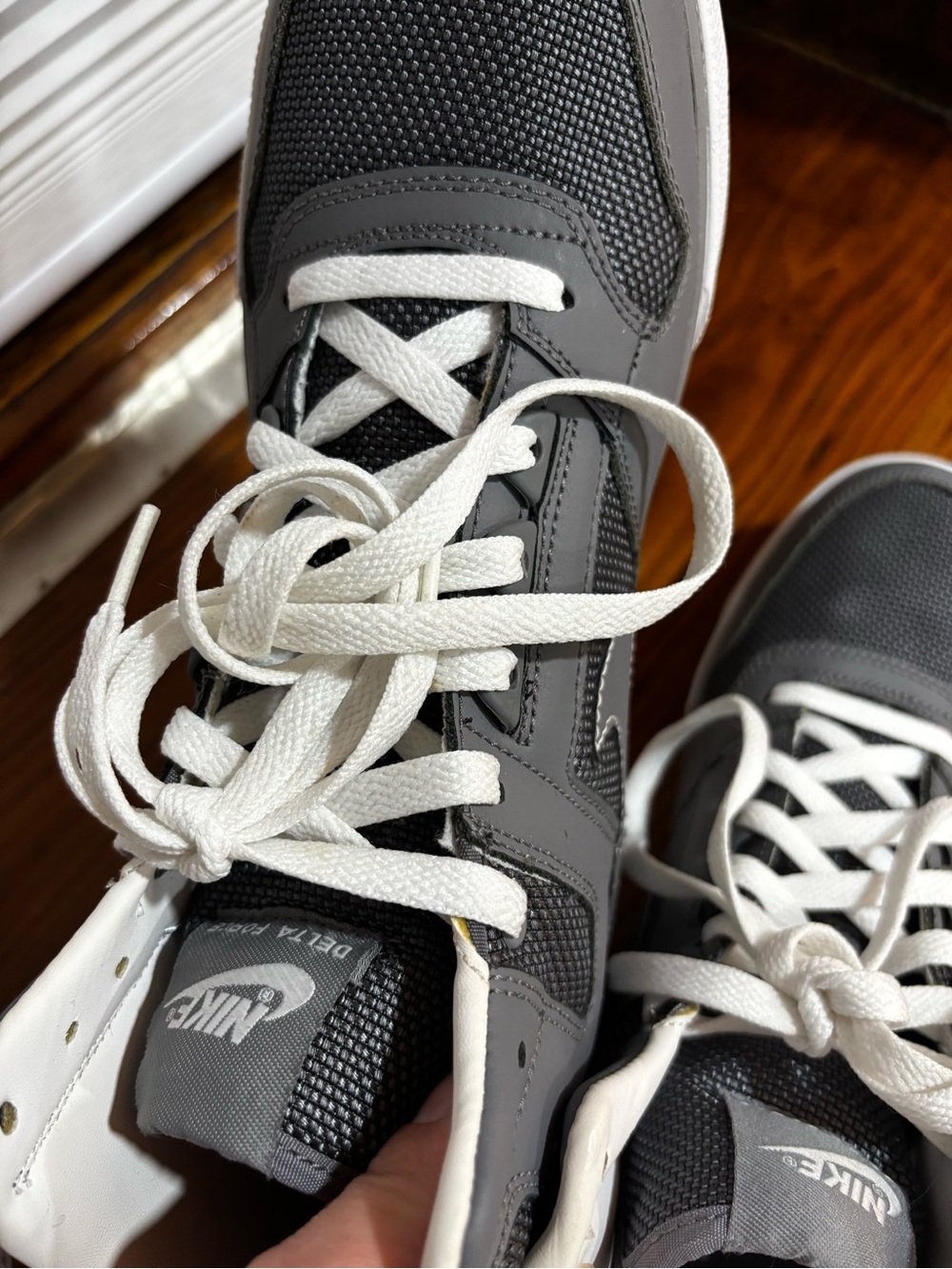Nike Gray and White High-Top Swoosh Sneakers - Picture 3 of 5